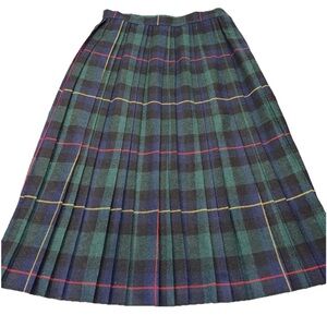 VINTAGE Green Blue PLAID Pleated WOOL Blend Midi SKIRT School Girl, size 11/12